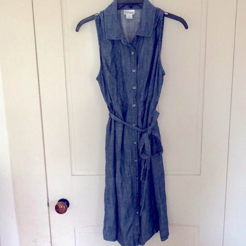 Maternity tie waist denim dress